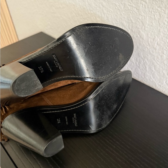 Saint Laurent Brown Fringe Suede Heeled Boots - Picture 9 of 12